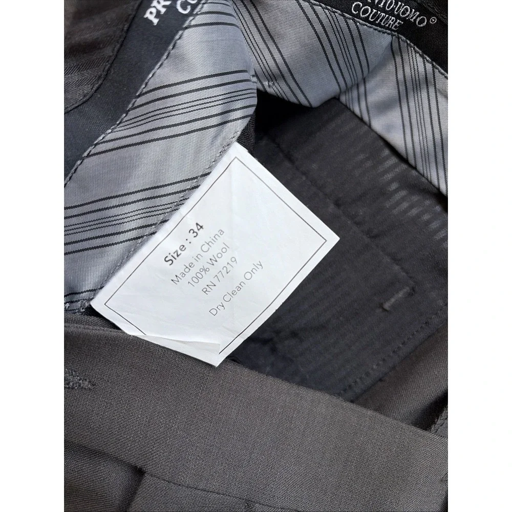 Pronto Uomo Pants Mens Size 34 100% Wool Flat Front Made In Italy Gray